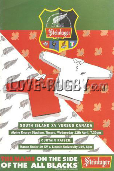 1995 South Island v Canada  Rugby Programme